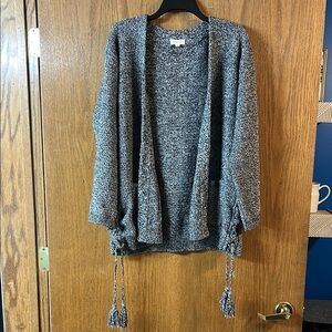 Crescent Small Oversized Black and White Knit Cardigan with Tassels